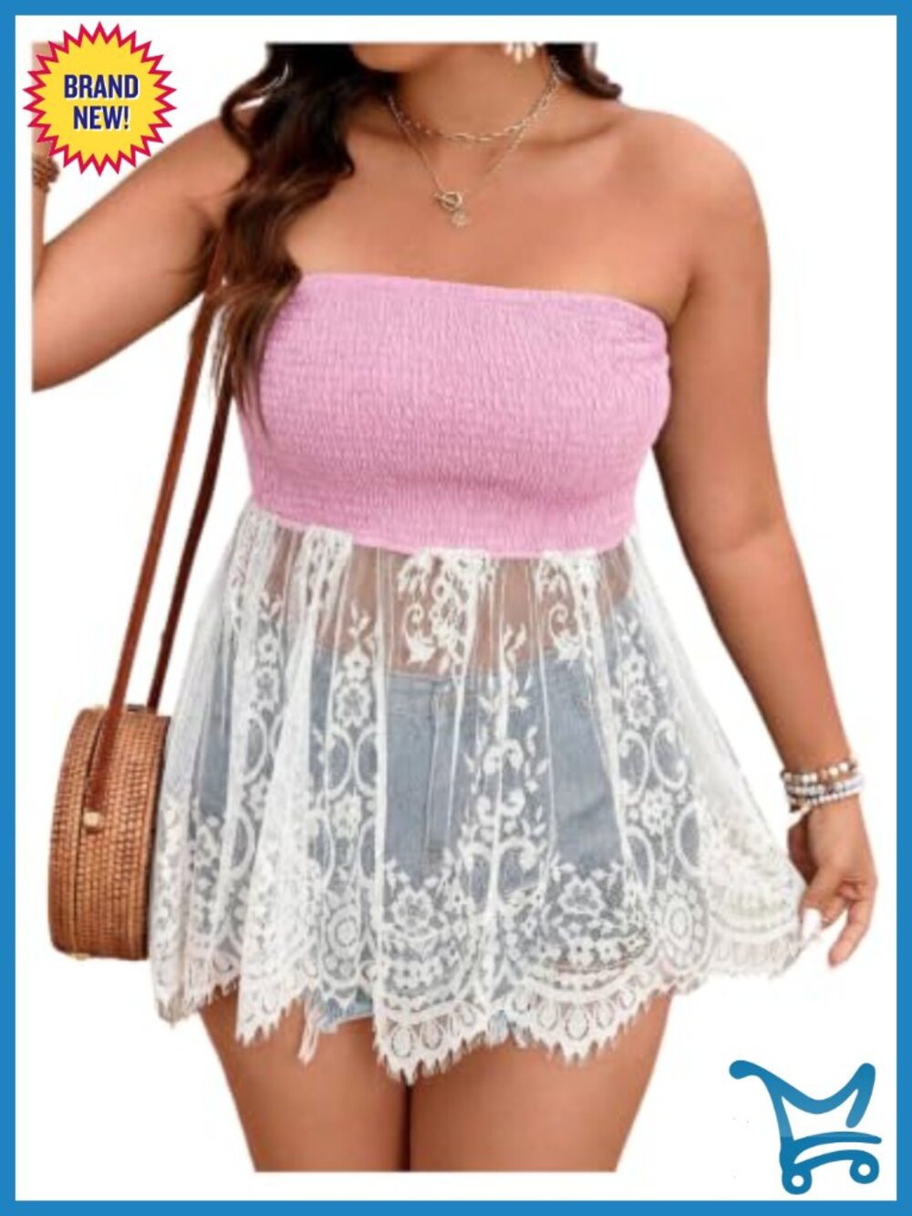 Plus Size Lace Strapless Ruffle Peplum Tube Top Sleeveless Backless